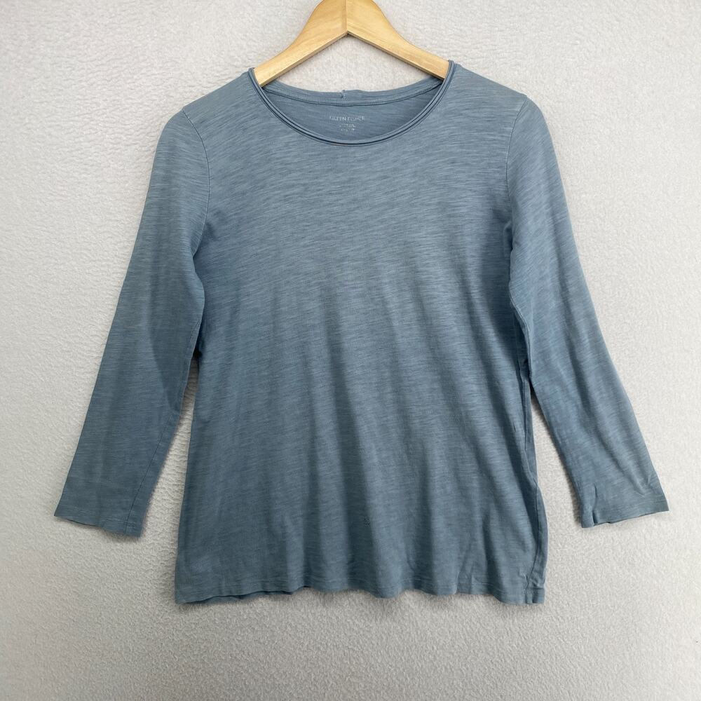 EILEEN FISHER Top 2XS Organic Cotton Fine Jersey Crew Neck Long Sleeve Blue